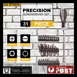 31-Piece Precision Screwdriver Bits Set | Nut Driver, Hex, PC, Phone Tool Kit