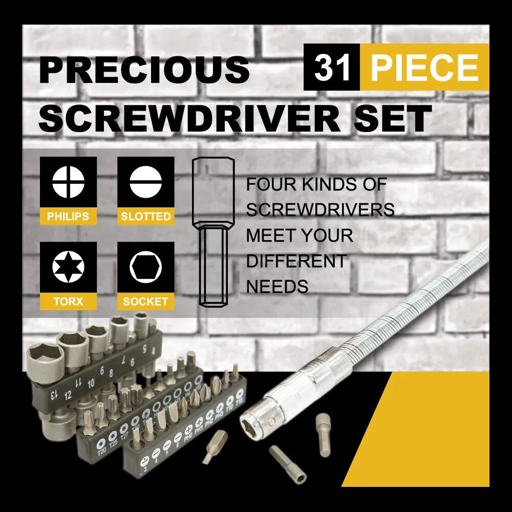 31-Piece Precision Screwdriver Bits Set | Nut Driver, Hex, PC, Phone Tool Kit