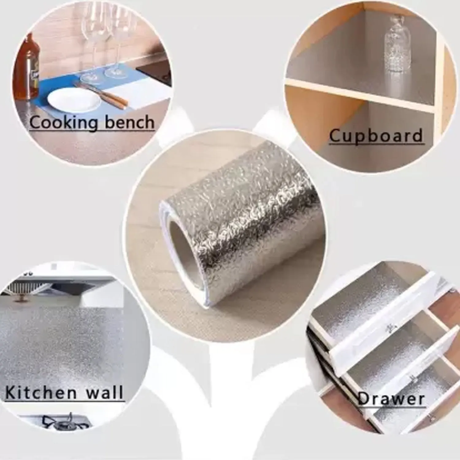 Aluminium foil for Kitchen and Aluminium Foil Paper Sticker Roll for Kitchen Wall, Drawers. (45cmx2Meter)