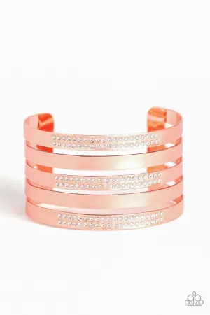 Big Time Shine Copper and White Rhinestone Cuff Bracelet - Paparazzi Accessories