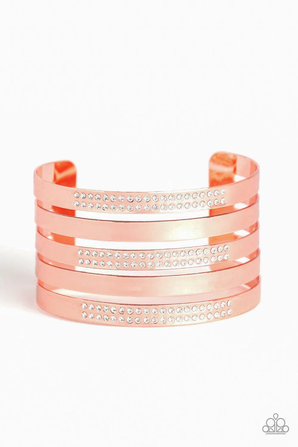 Big Time Shine Copper and White Rhinestone Cuff Bracelet - Paparazzi Accessories