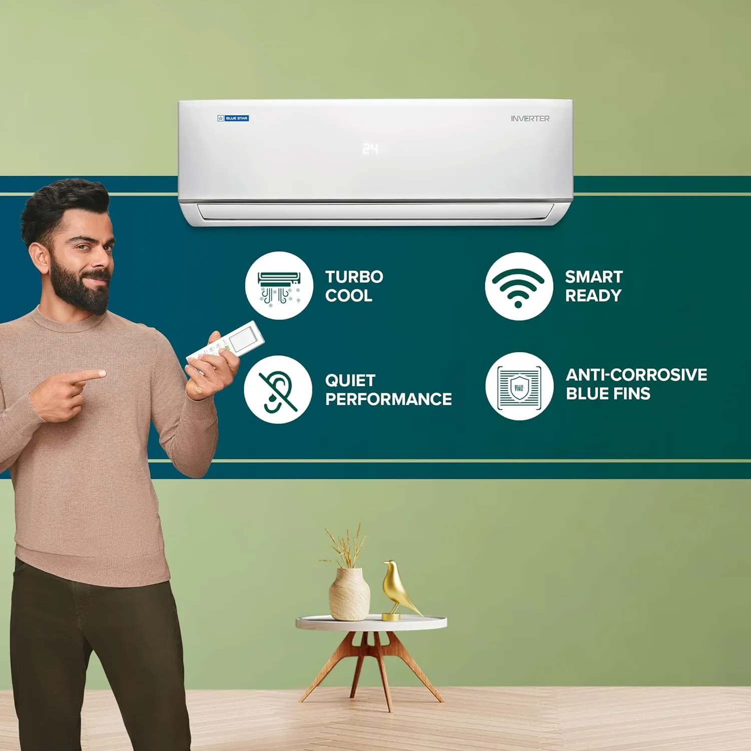 Blue Star IA318DNUHC 5 in 1 Convertible 1.5 Ton 3 Star Inverter Split Air Conditioner with Nano BluProtect Technology (White)