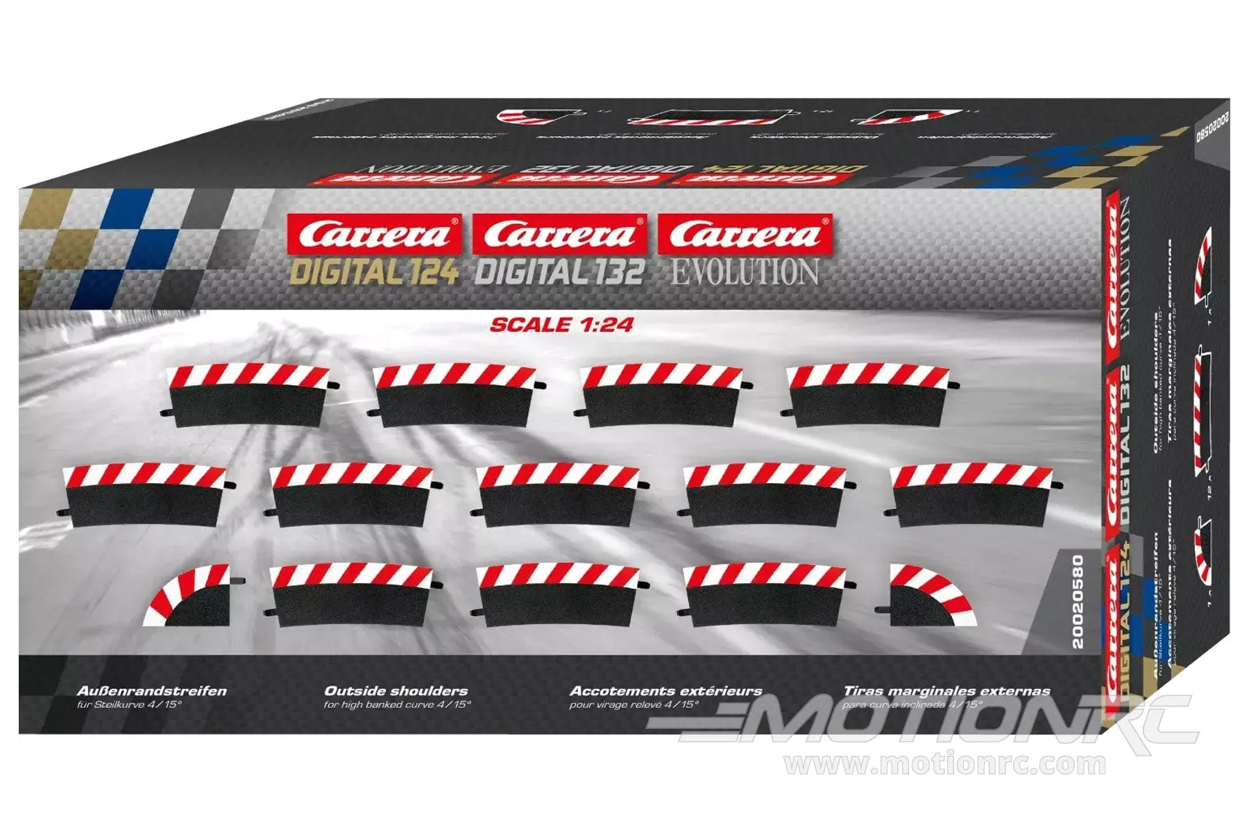 Carrera Outside Shoulder for High Banked Curve 4/15° (12) with End Pieces