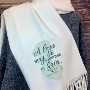 Jane Austen Quote Scarf in Cashmere-Feel Cream