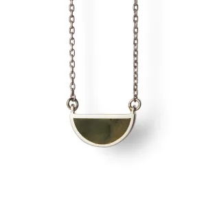 One Half Pendant Necklace - Green Jade, Sterling Silver