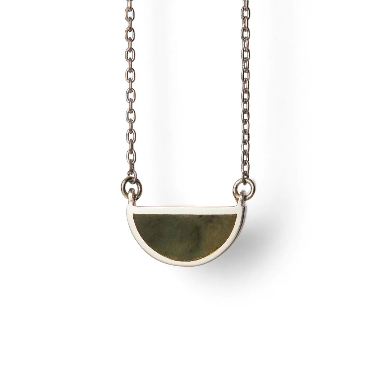 One Half Pendant Necklace - Green Jade, Sterling Silver