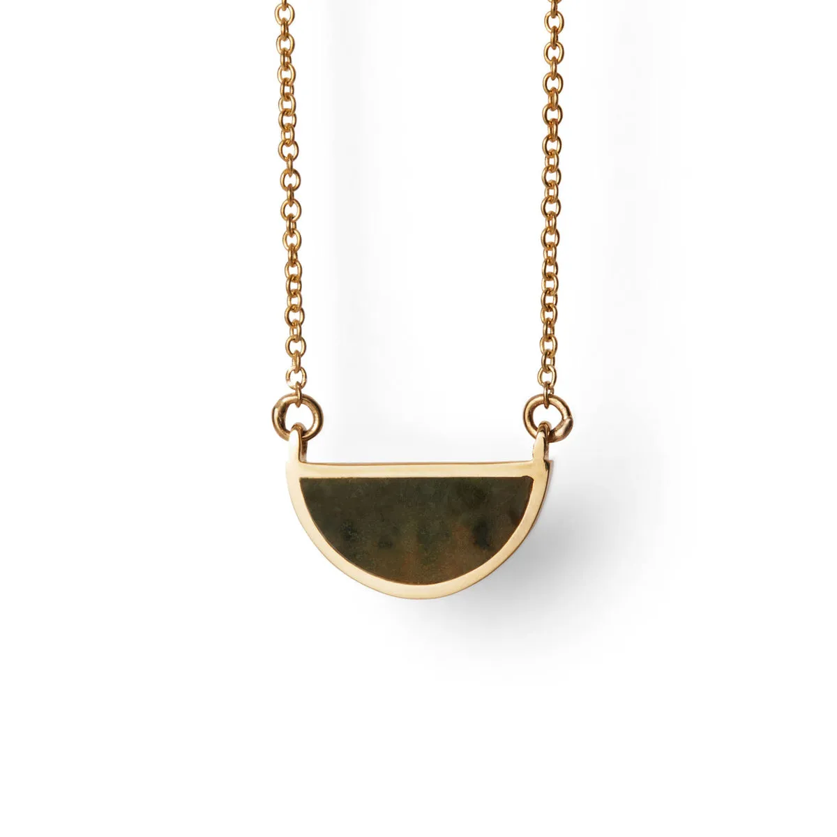 One Half Pendant Necklace - Green Jade, Yellow Gold