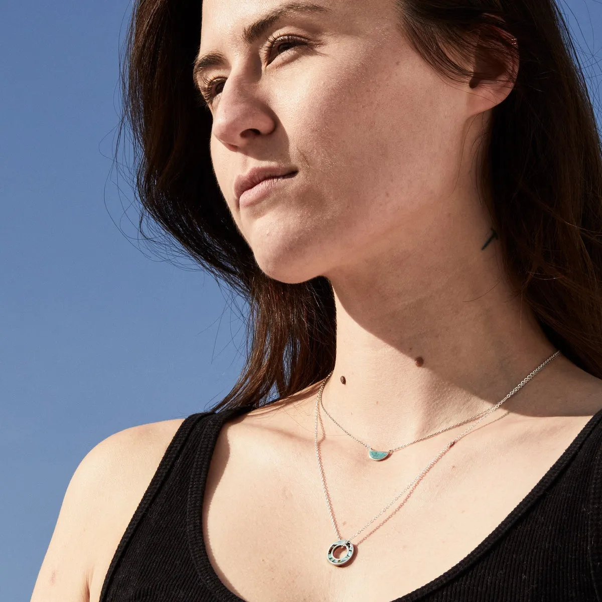 One Half Pendant Necklace - Green Jade, Yellow Gold