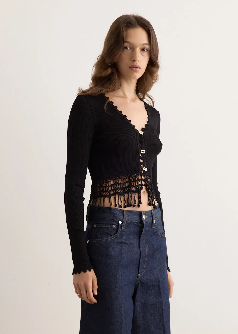 Shiny Viscose Crochet Cardigan