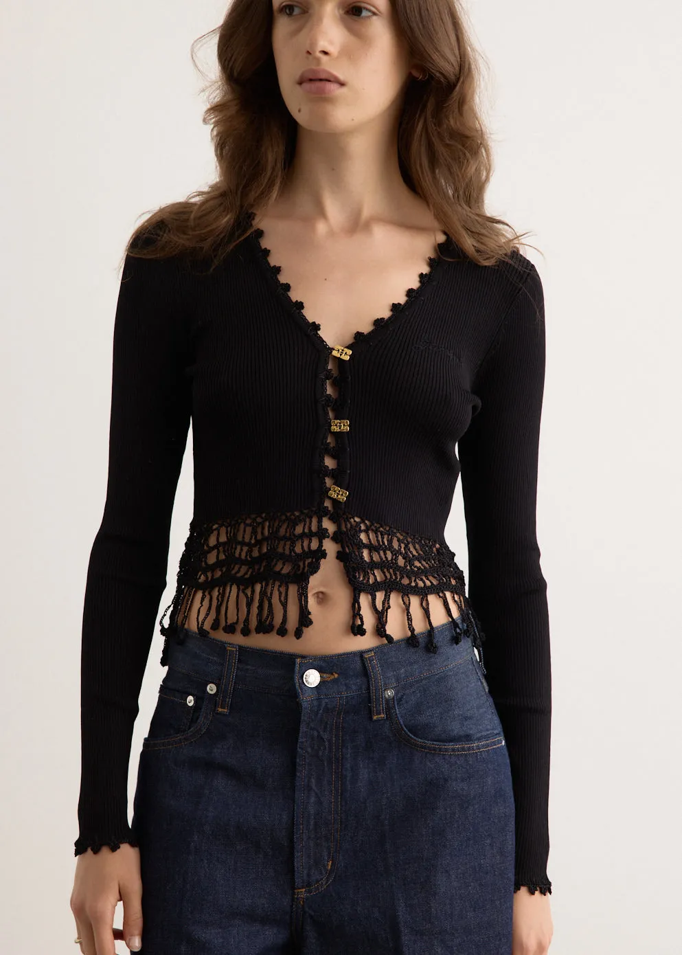 Shiny Viscose Crochet Cardigan