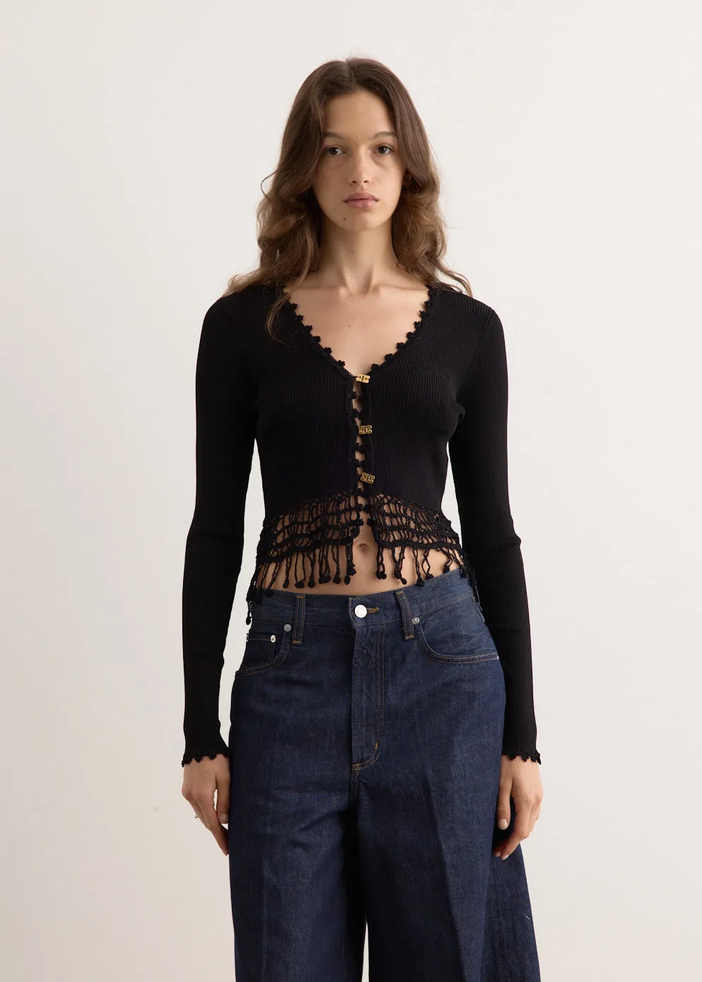 Shiny Viscose Crochet Cardigan
