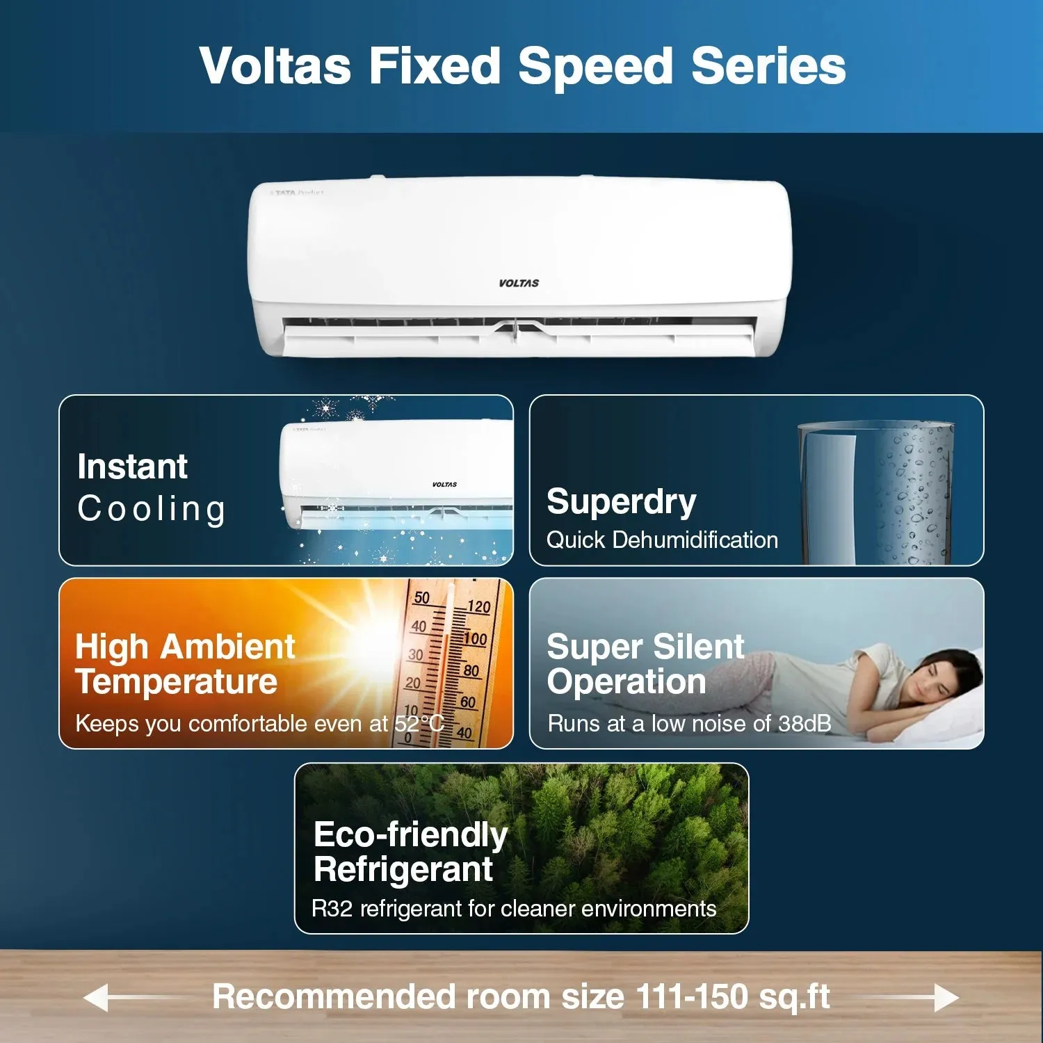 Voltas 1.5 Ton 3 Star Fixed Split AC Copper, 183 Vectra Elegant , White