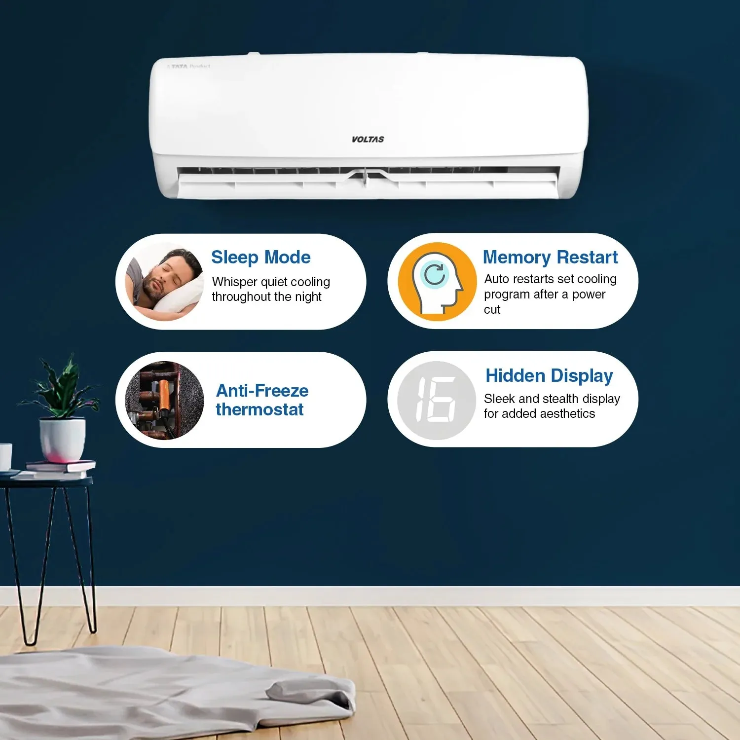 Voltas 1.5 Ton 3 Star Fixed Split AC Copper, 183 Vectra Elegant , White